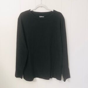Quince Long Sleeve Scoop Neck Basic Shirt Black Cotton Modal Blend Large